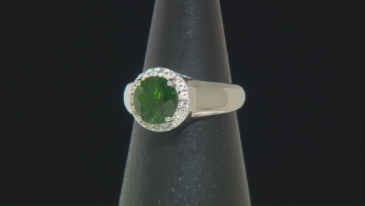 Green Chrome Diopside With White Zircon Rhodium Over Sterling Silver Ring 2.19ctw Video Thumbnail