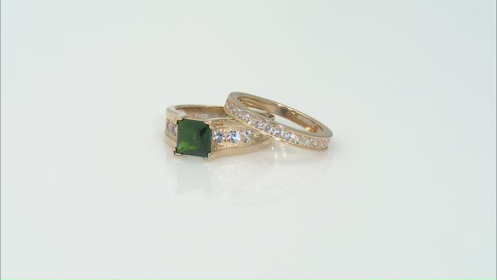 Green Chrome Diopside with White Zircon 18k Yellow Gold Over Sterling Silver Set of 2 Rings 3.32ctw Video Thumbnail