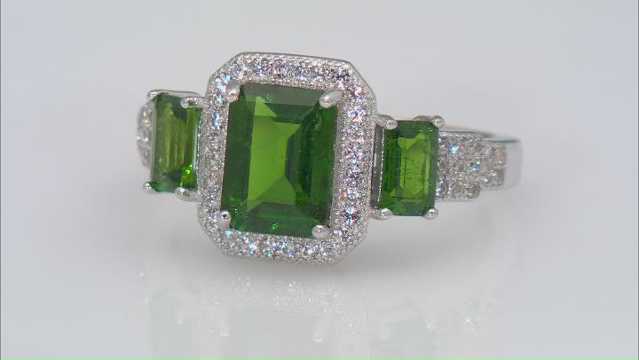 Green Chrome Diopside With White Zircon Rhodium Over Sterling Silver Ring 2.38ctw Video Thumbnail