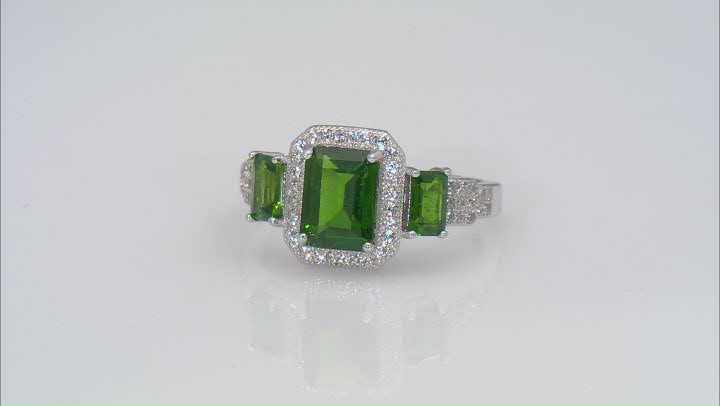 Green Chrome Diopside With White Zircon Rhodium Over Sterling Silver Ring 2.38ctw Video Thumbnail