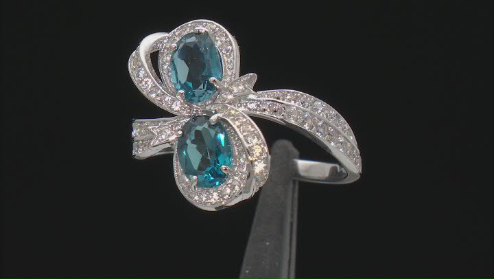 London Blue Topaz With White Zircon Rhodium Over Sterling Silver Ring 2.55ctw Video Thumbnail