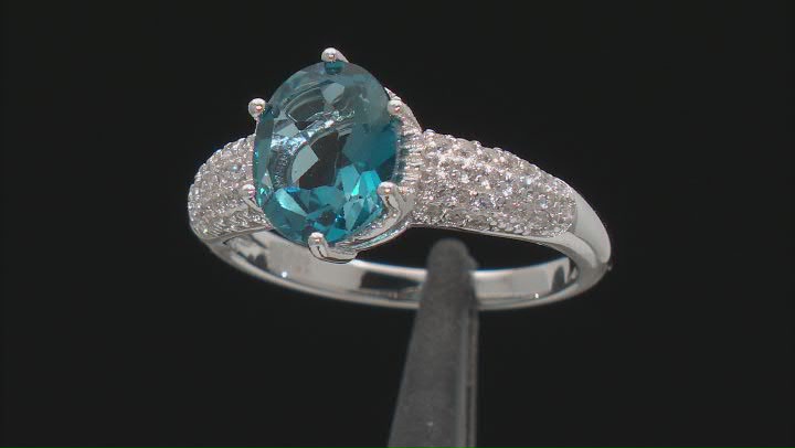 London Blue Topaz with White Zircon Rhodium Over Sterling Silver Ring 3.36ctw Video Thumbnail