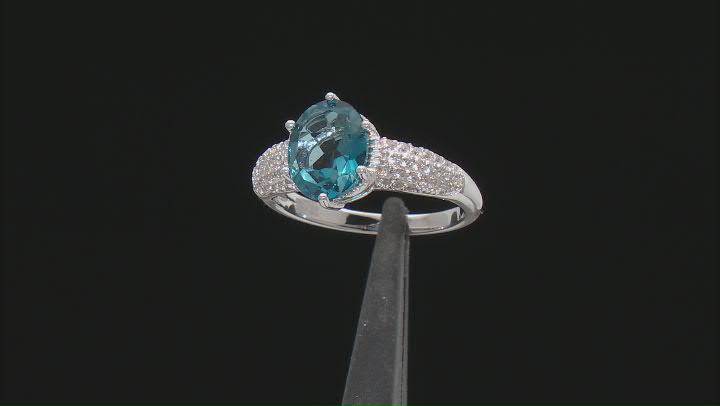London Blue Topaz with White Zircon Rhodium Over Sterling Silver Ring 3.36ctw Video Thumbnail
