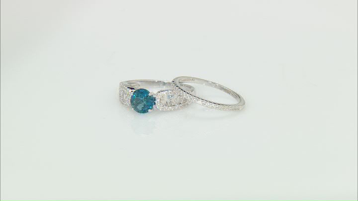 Blue London Blue Topaz With White Zircon Rhodium Over Sterling Silver Set of 2 Rings 2.88ctw Video Thumbnail