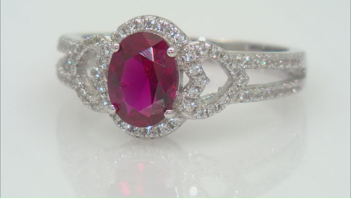 Red Lab Created Ruby with Lab Created White Sapphire Rhodium Over Sterling Silver Ring 1.67ctw Video Thumbnail