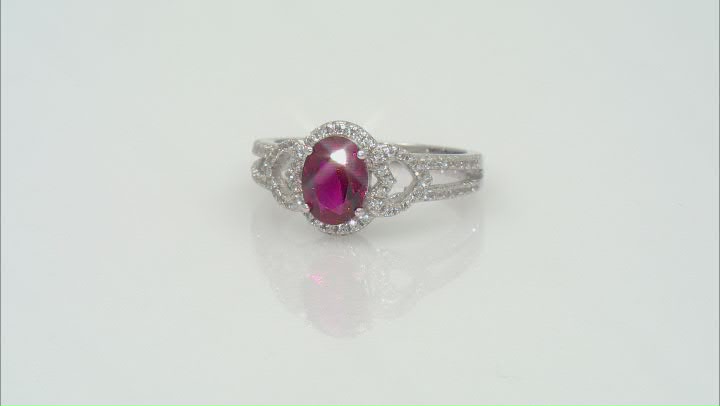 Red Lab Created Ruby with Lab Created White Sapphire Rhodium Over Sterling Silver Ring 1.67ctw Video Thumbnail