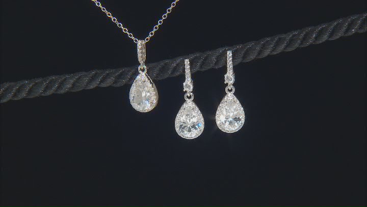 White Lab Created Sapphire Rhodium Over Sterling Silver Pendant With Chain And Earrings 4.92ctw Video Thumbnail