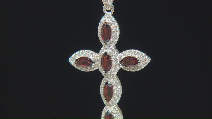 Red Garnet Rhodium Over Sterling Silver Cross Pendant With Chain 1.61ctw Video Thumbnail