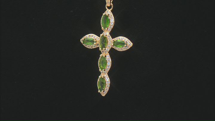 Green Chrome Diopside 18k Yellow Gold Over Sterling Silver Cross Pendant with Chain 1.50ctw Video Thumbnail
