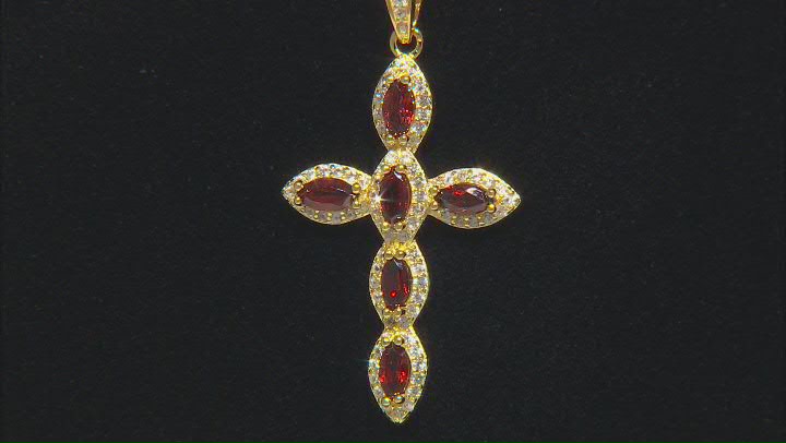 Red Garnet 18k Yellow Gold Over Sterling Silver Cross Pendant with Chain 1.61ctw Video Thumbnail