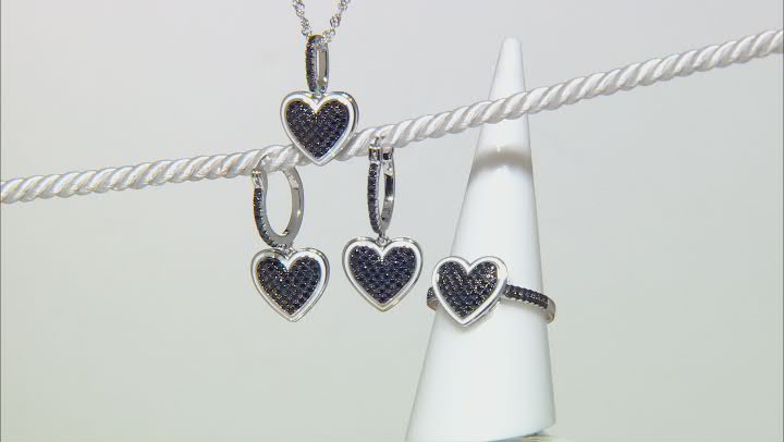 Black Spinel Rhodium Over Sterling Silver Pendant with Chain, Ring, and Earrings Set 1.86ctw Video Thumbnail