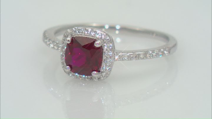 Lab Created Ruby Rhodium Over Sterling Silver Ring 0.90ctw Video Thumbnail
