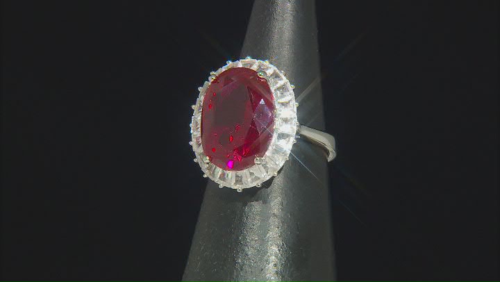 Lab Created Ruby Rhodium Over Sterling Silver Ring 10.00ctw Video Thumbnail
