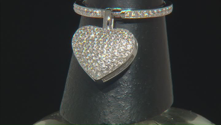 White Zircon Rhodium Over Sterling Silver Heart Dangle Ring 1.70ctw Video Thumbnail