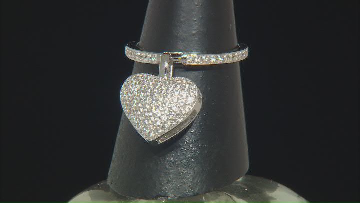 White Zircon Rhodium Over Sterling Silver Heart Dangle Ring 1.70ctw Video Thumbnail