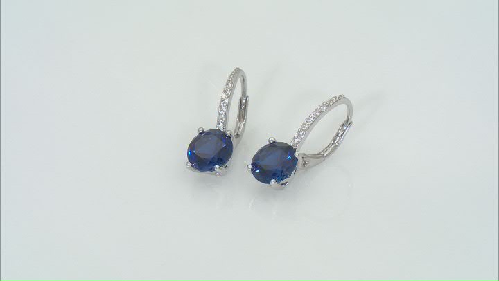 Blue Lab Created Sapphire Rhodium Over Sterling Silver Earrings 3.30ctw Video Thumbnail