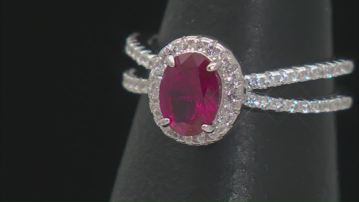 Red Lab Created Ruby Rhodium Over Sterling Silver Ring 1.50ctw Video Thumbnail