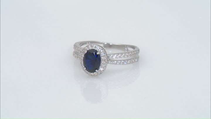 Blue Lab Created Sapphire Rhodium Over Sterling Silver Ring 1.70ctw Video Thumbnail