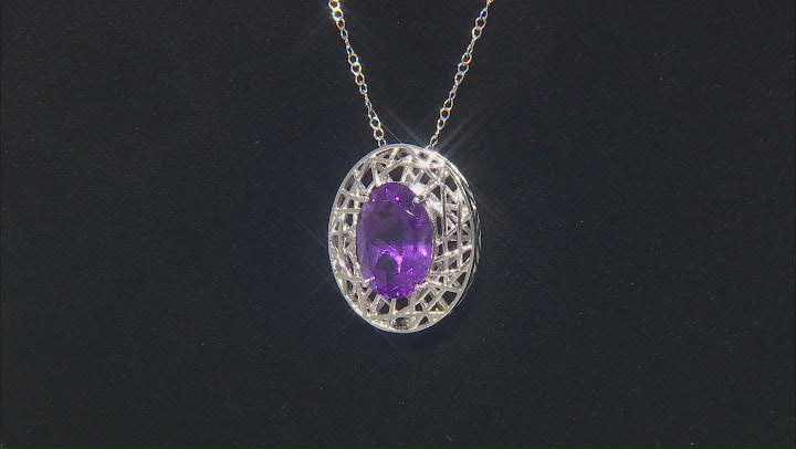Purple Amethyst Rhodium Over Sterling Silver Pendant with Chain 4.70ctw Video Thumbnail
