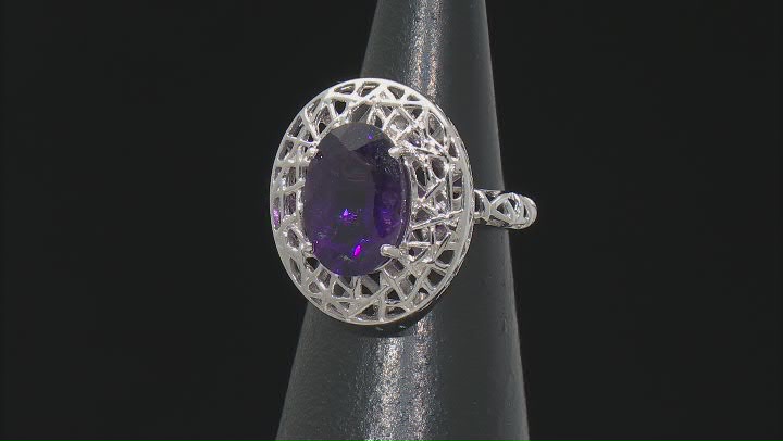 Purple Amethyst Rhodium Over Sterling Silver Ring 4.70ctw Video Thumbnail