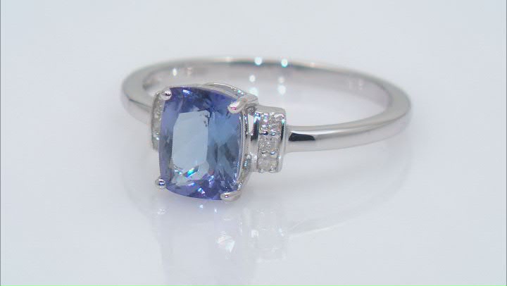 Blue Tanzanite with White Diamond Rhodium Over 10k White Gold Ring 1.43ctw Video Thumbnail