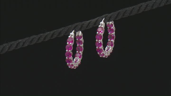 Lab Created Ruby Rhodium Over Sterling Silver Earrings 6.70ctw Video Thumbnail