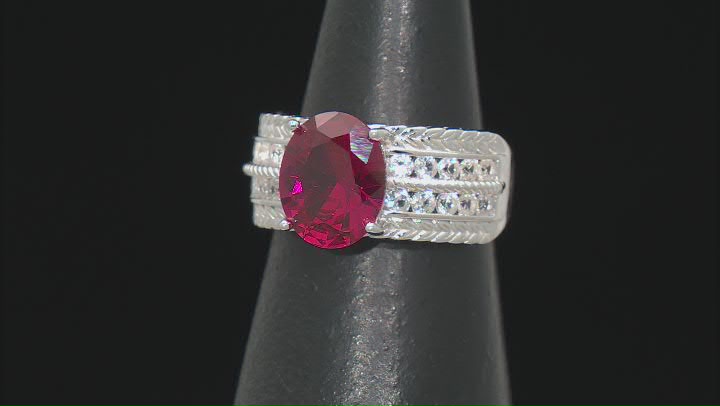 Lab Created Ruby Rhodium Over Sterling Silver Ring 4.35ctw Video Thumbnail