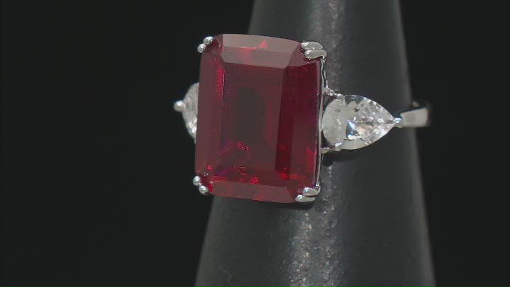 Lab Created Ruby Rhodium Over Sterling Silver Ring 14.10ctw Video Thumbnail