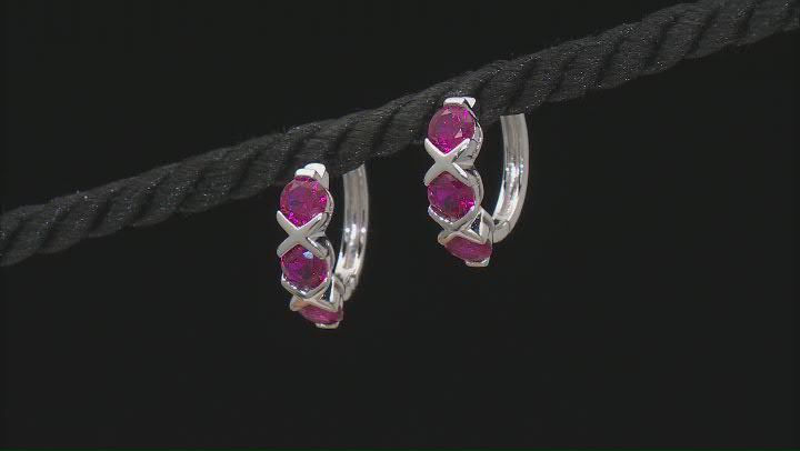 Lab Created Ruby Rhodium Over Sterling Silver Earrings 2.25ctw Video Thumbnail