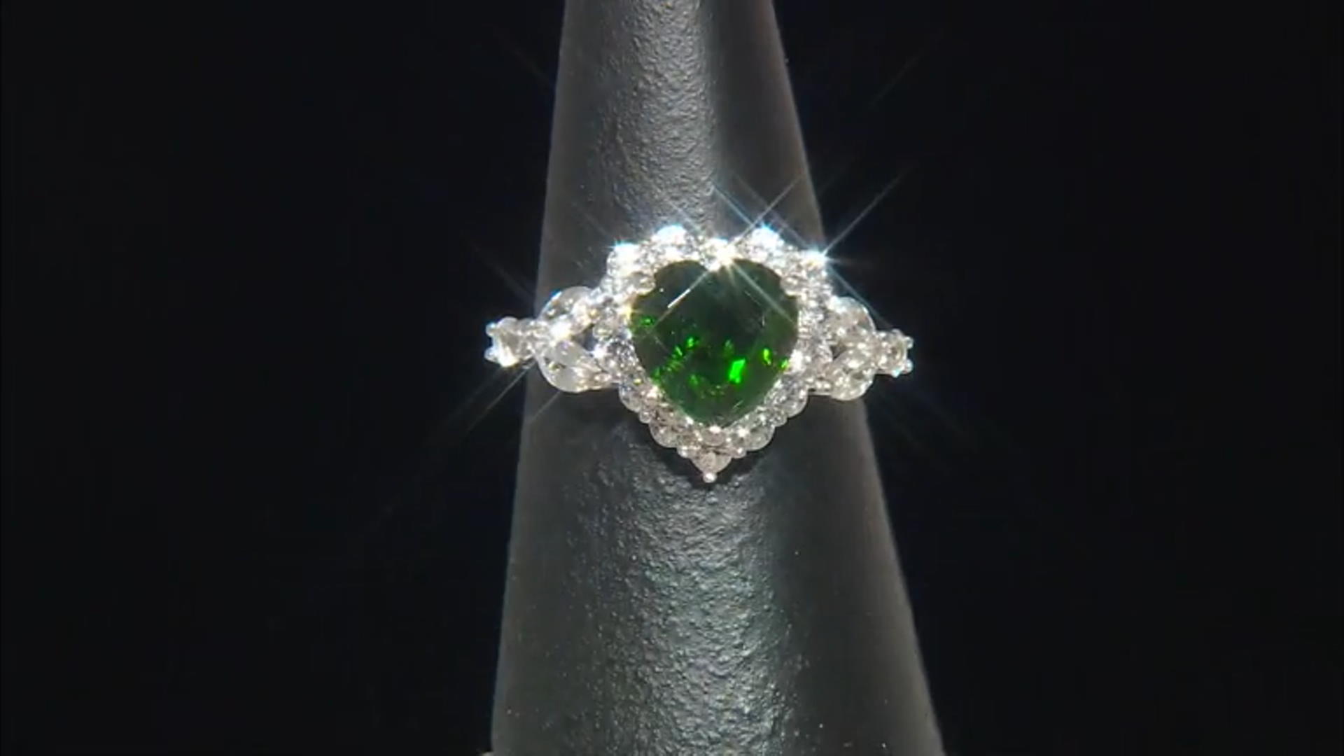 Green Chrome Diopside Rhodium Over Sterling Silver Heart Ring 4.10ctw Video Thumbnail