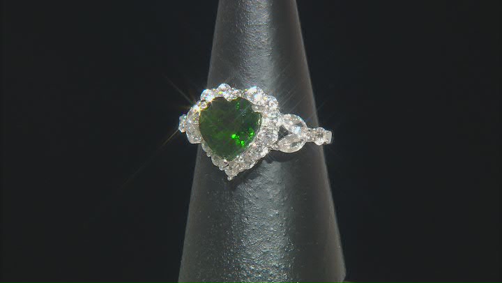 Green Chrome Diopside Rhodium Over Sterling Silver Heart Ring 4.10ctw Video Thumbnail