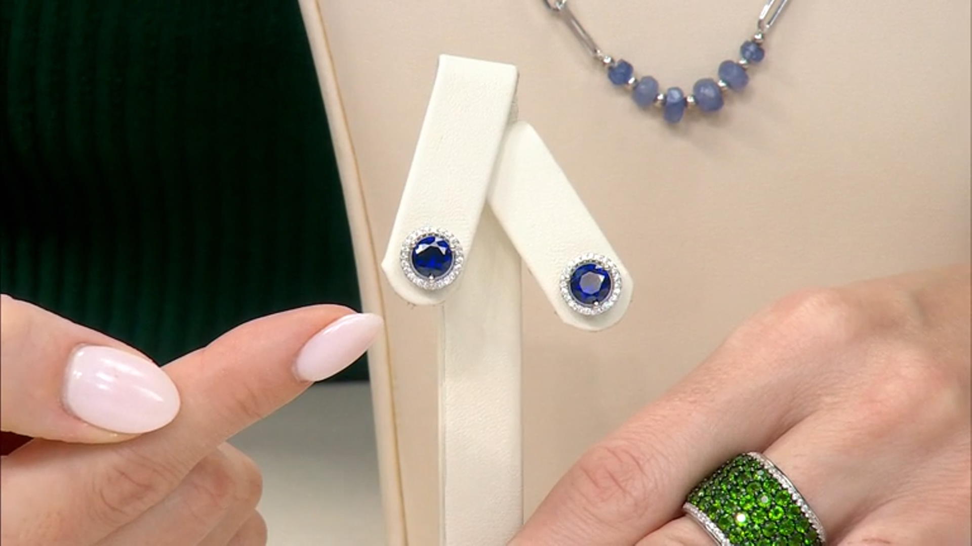 Blue Lab Created Spinel Rhodium Over Sterling Silver Set of 2 Earrings 1.57ctw Video Thumbnail