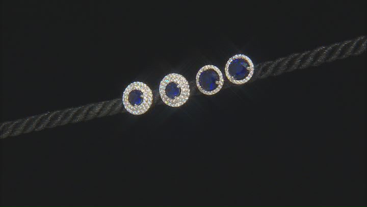 Blue Lab Created Spinel Rhodium Over Sterling Silver Set of 2 Earrings 1.57ctw Video Thumbnail