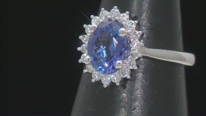 Blue Tanzanite with White Diamond Rhodium Over 10K White Gold Ring 2.02ctw Video Thumbnail