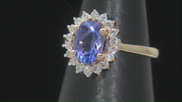 Blue Tanzanite with White Diamond 10K Yellow Gold Ring 2.02ctw Video Thumbnail