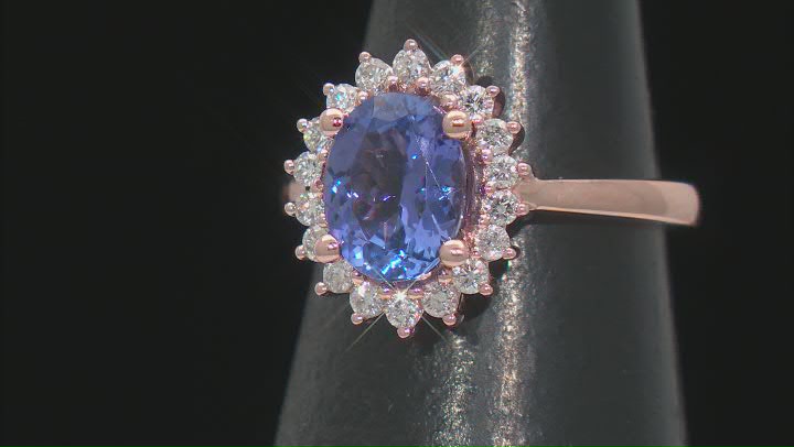 Blue Tanzanite with White Diamond 10K Rose Gold Ring 2.02ctw Video Thumbnail