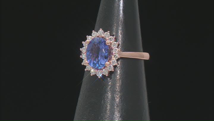 Blue Tanzanite with White Diamond 10K Rose Gold Ring 2.02ctw Video Thumbnail