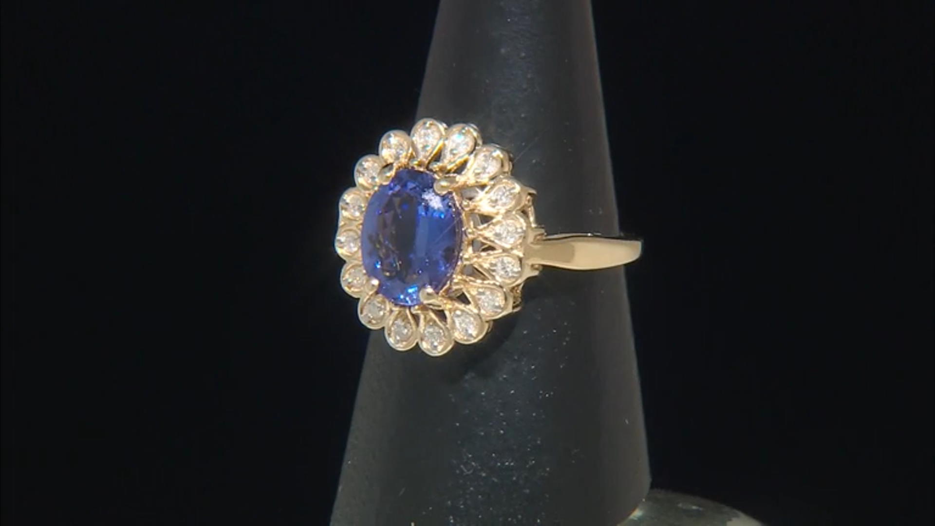 Blue Tanzanite with White Diamond 10K Yellow Gold Ring 2.74ctw Video Thumbnail