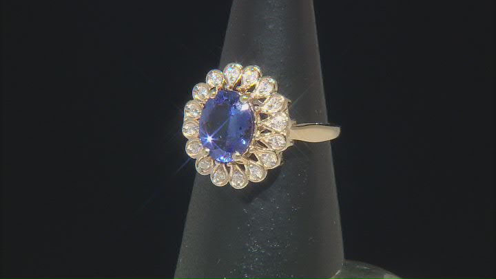 Blue Tanzanite with White Diamond 10K Yellow Gold Ring 2.74ctw Video Thumbnail