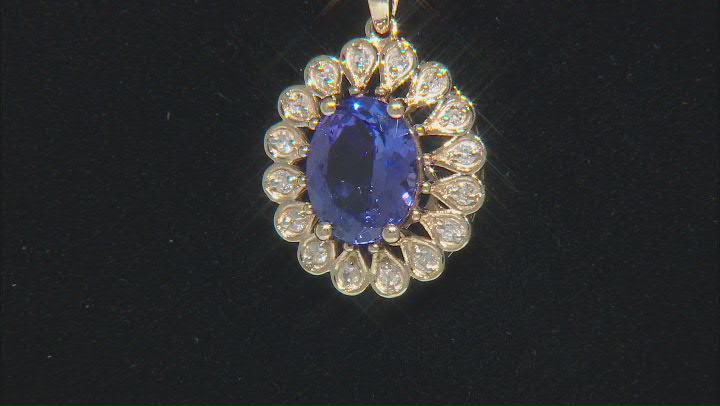 Blue Tanzanite with White Diamond 10K Yellow Gold Pendant with Chain 2.74ctw Video Thumbnail