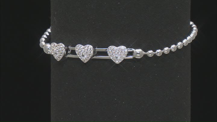 White Lab Created Sapphire Rhodium Over Sterling Silver "Heart" Bracelet 0.33ctw Video Thumbnail