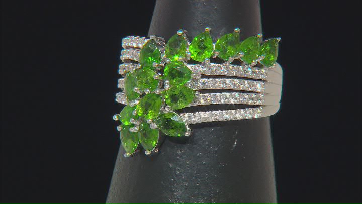 Green Chrome Diopside Rhodium Over Sterling Silver Ring 3.15ctw Video Thumbnail