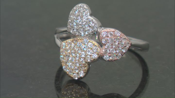 White Zircon Rhodium Over Sterling Silver Heart Ring 0.90ctw Video Thumbnail