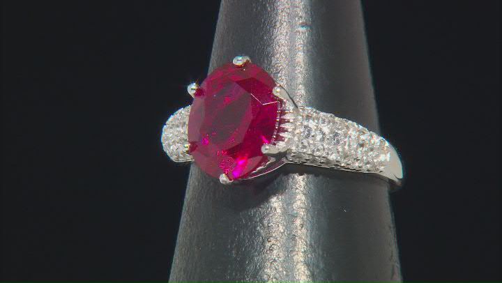 Red Lab Created Ruby Rhodium Over Sterling Silver Ring 3.35ctw Video Thumbnail