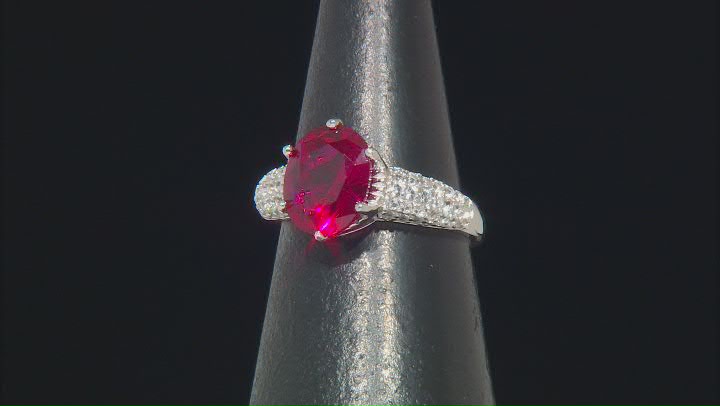 Red Lab Created Ruby Rhodium Over Sterling Silver Ring 3.35ctw Video Thumbnail
