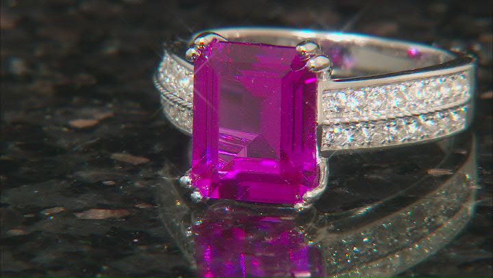 Pink Lab Created Sapphire Rhodium Over Sterling Silver Ring 4.21ctw Video Thumbnail