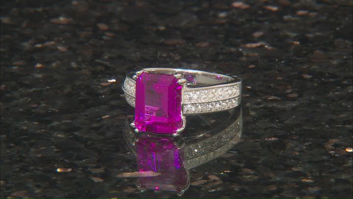 Pink Lab Created Sapphire Rhodium Over Sterling Silver Ring 4.21ctw Video Thumbnail