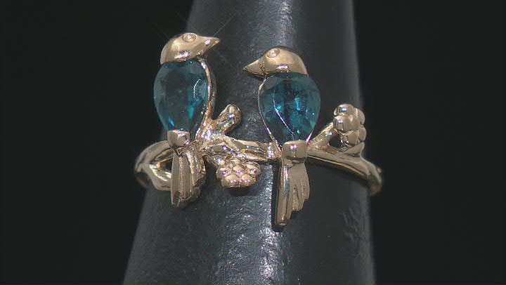 London Blue Topaz 18k Yellow Gold Over Sterling Silver "Lovebirds" Ring 1.25ctw Video Thumbnail