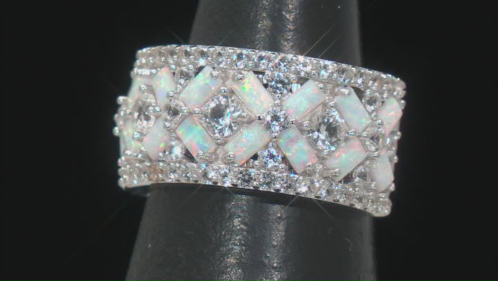 White Lab Created Opal Rhodium Over Sterling Silver Ring 2.63ctw Video Thumbnail