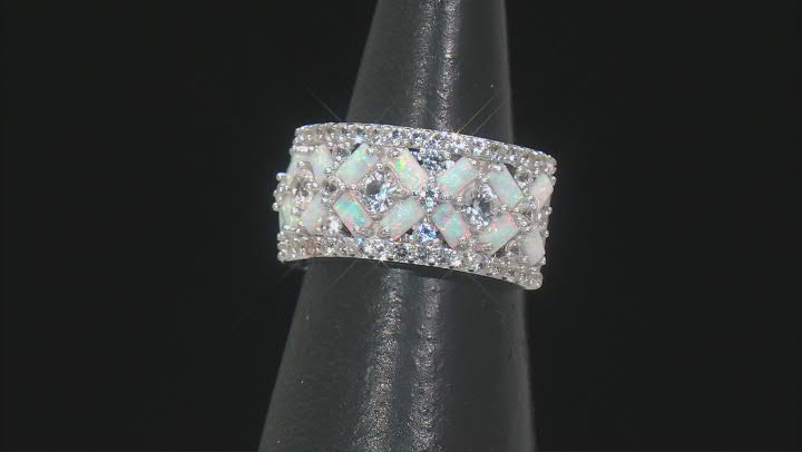 White Lab Created Opal Rhodium Over Sterling Silver Ring 2.63ctw Video Thumbnail